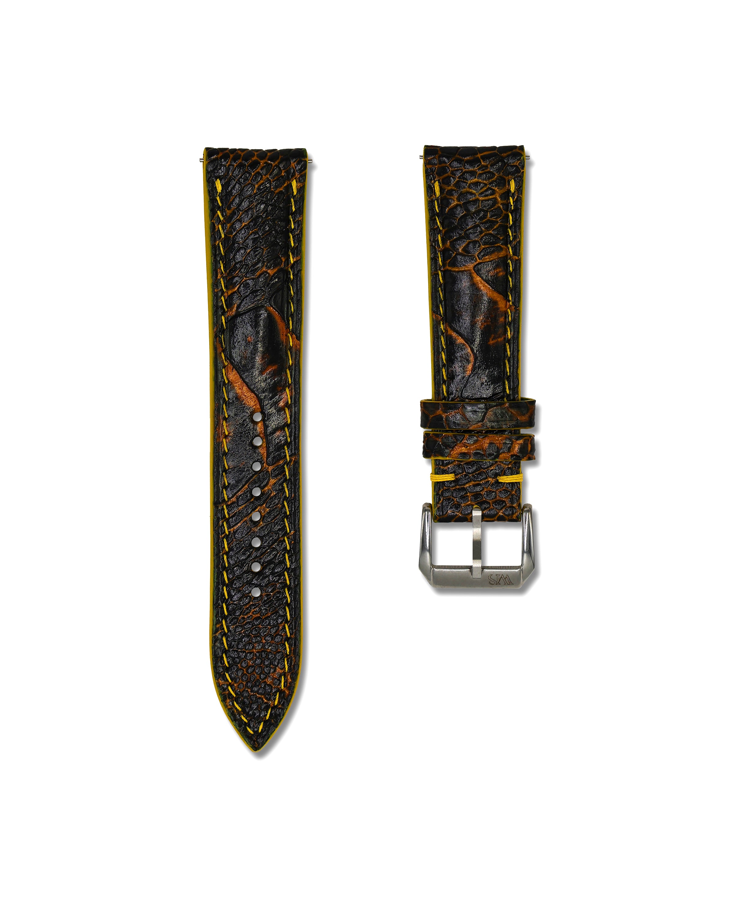 Brown and Yellow Genuine Ostrich Shin Leather Watch Straps | WIS Straps