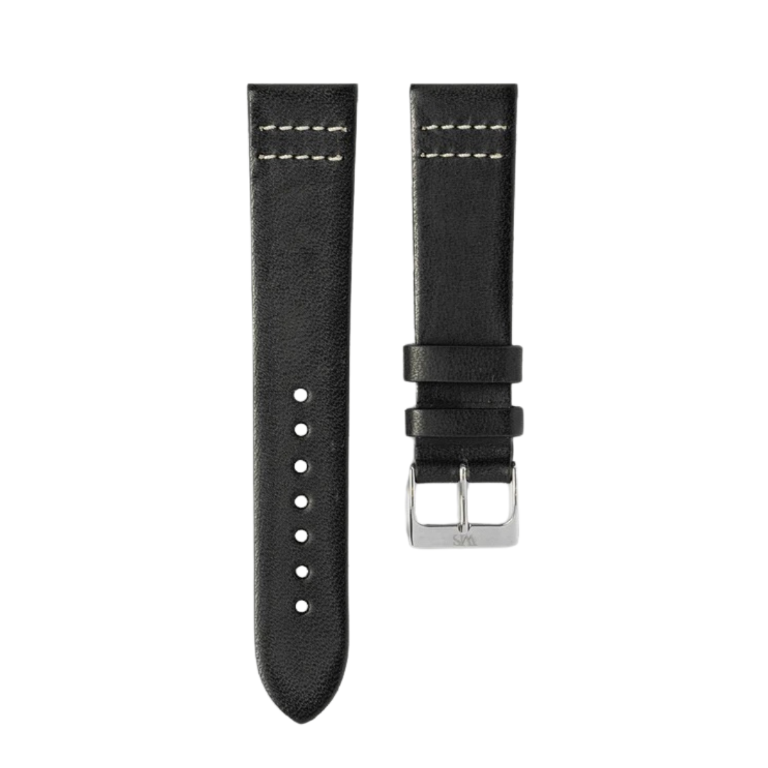 Tuxedo Black - White Stitched Leather Watch Strap For Omega Speedmaster