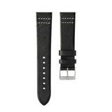 Tuxedo Black - White Stitched Leather Watch Strap For Longines 1832