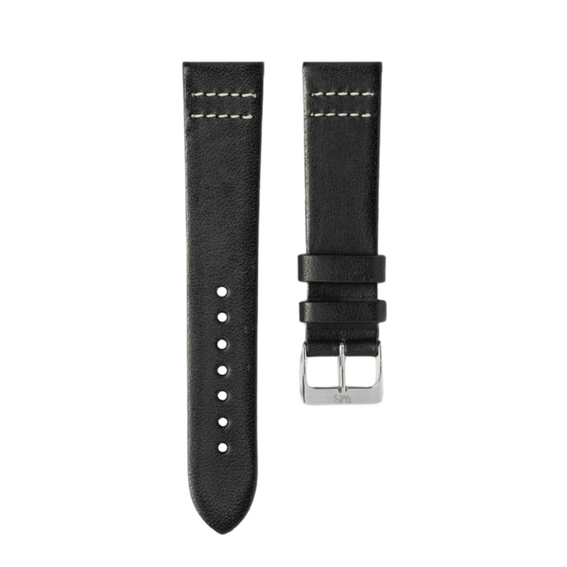 Tuxedo Black - White Stitched Leather Watch Strap For Oris Big Crown