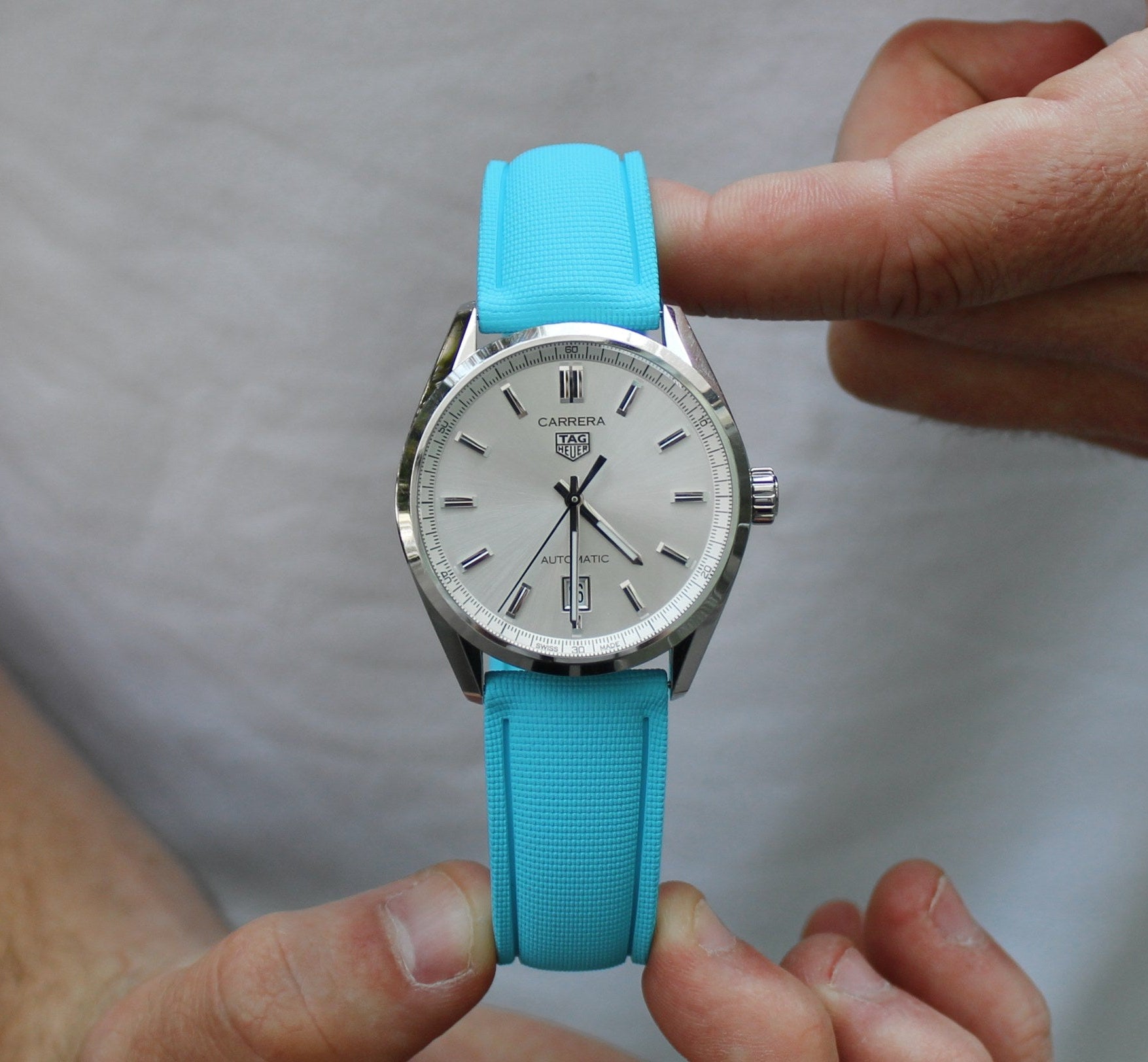 Miami Blue Rubber Sailcloth Deployant Clasp Watch Band | WIS Watch Straps