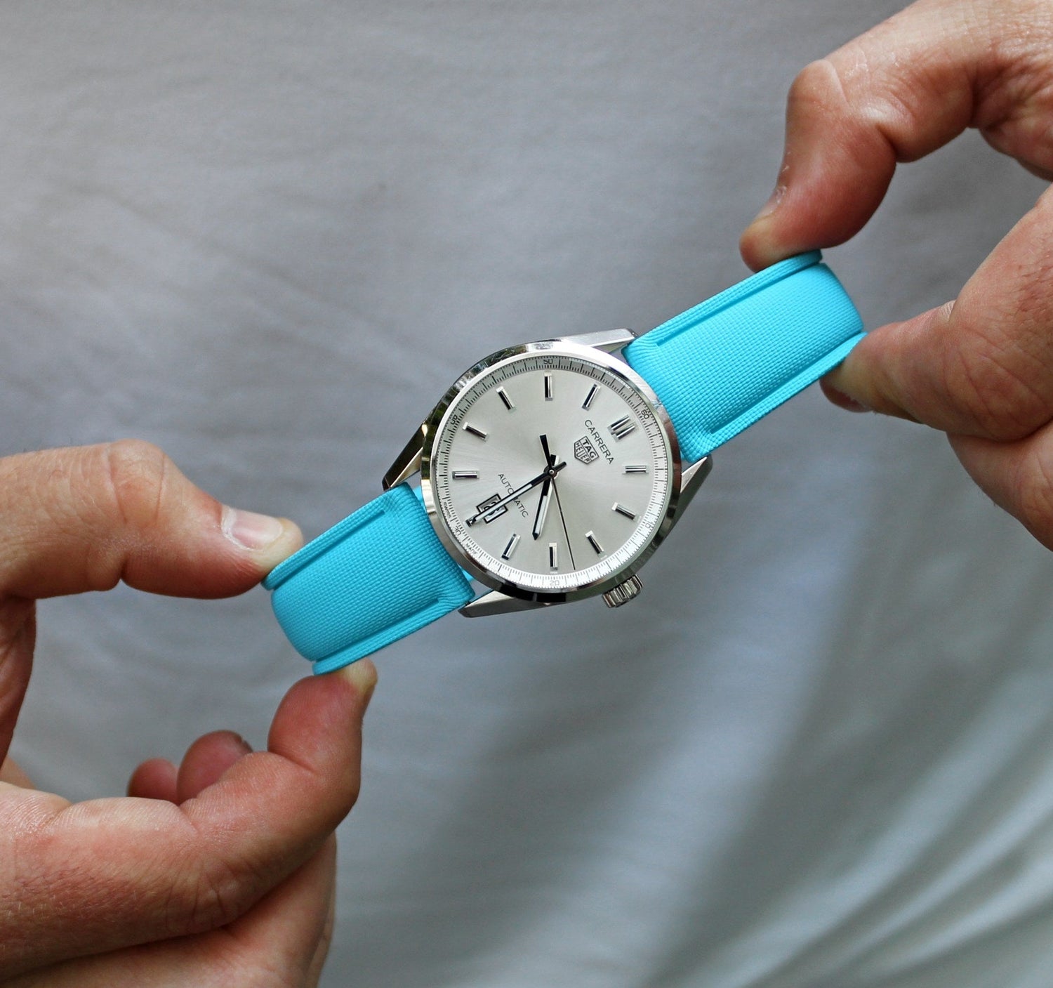 Miami Blue Rubber Sailcloth Deployant Clasp Watch Band | WIS Watch Straps