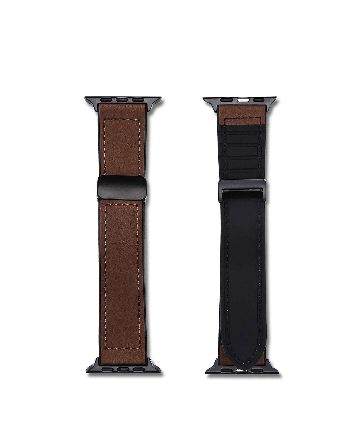Brown Leather Rubber Magnetic Apple Watch Band | WIS Watch Straps