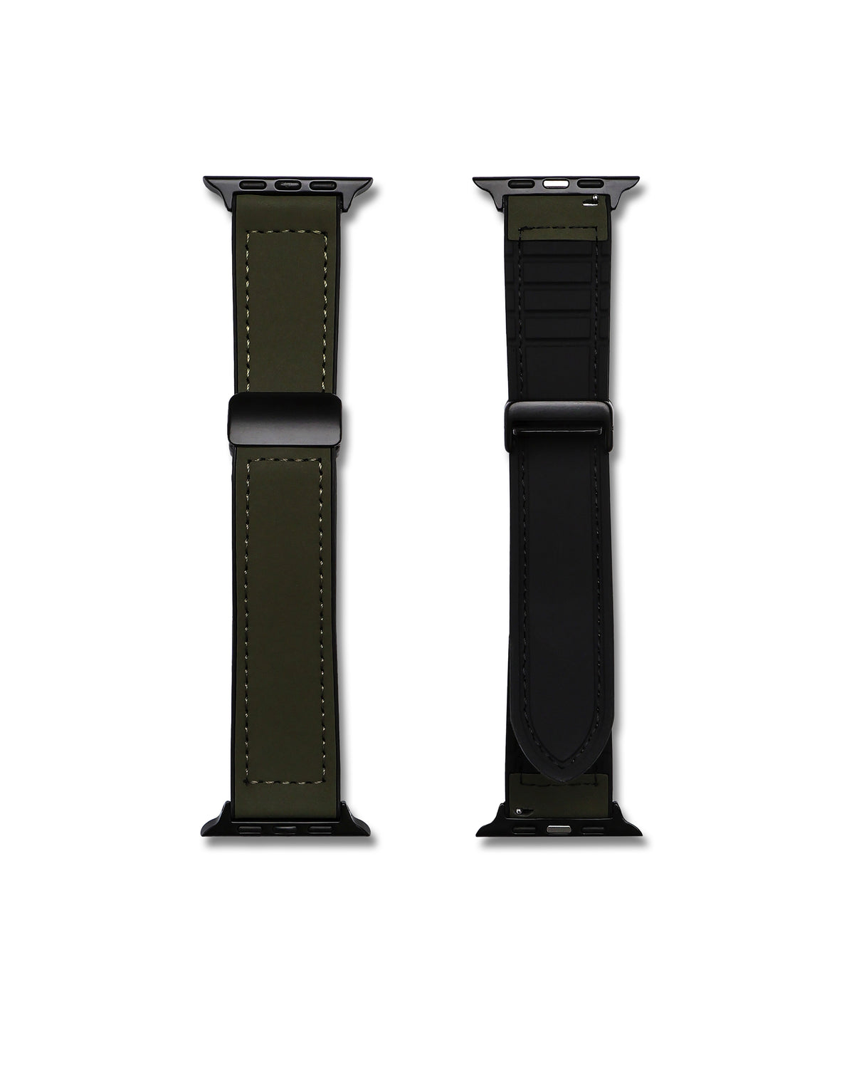 Olive Green Leather Rubber Magnetic Apple Watch Band | WIS Watch Straps