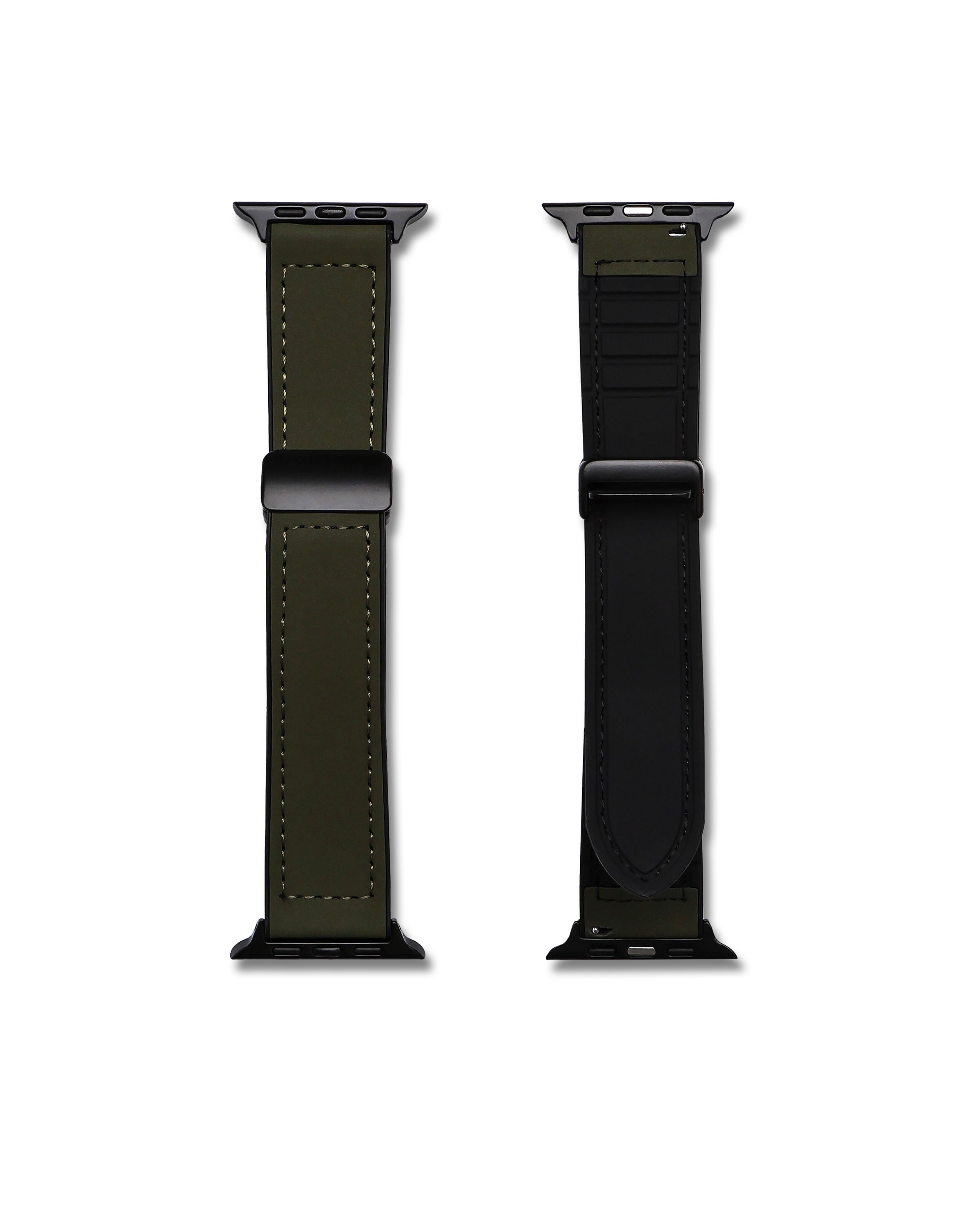 Olive Green Leather Rubber Magnetic Apple Watch Band | WIS Watch Straps
