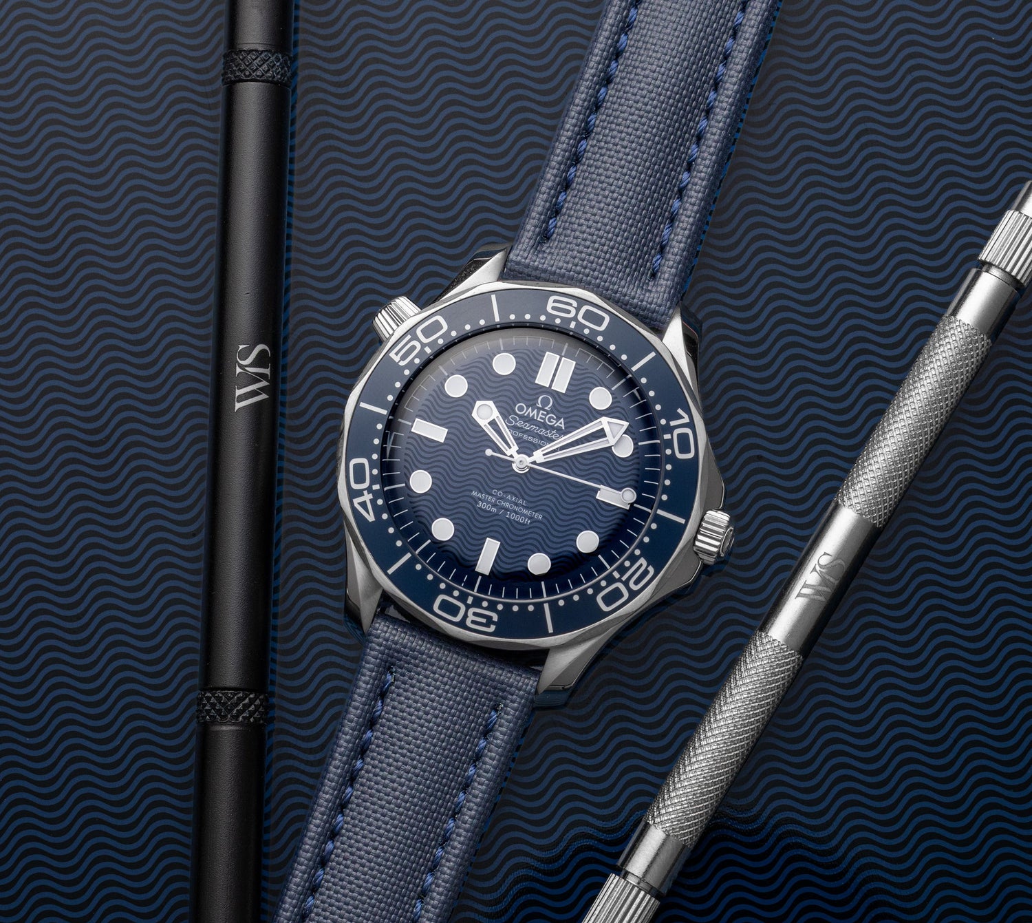 Omega Seamaster on WIS Watch Straps Blue Sailcloth Watch Strap