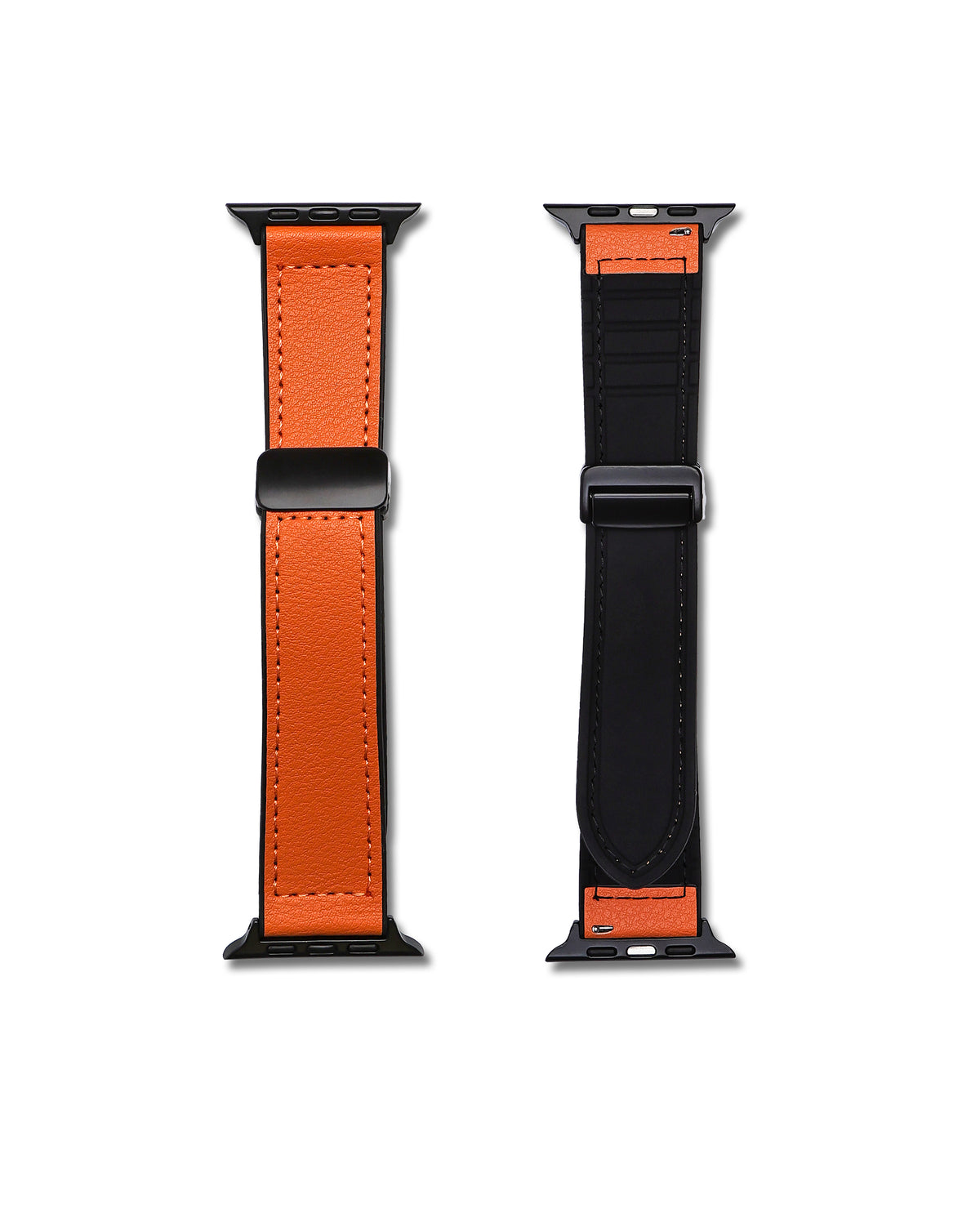 Orange Leather Rubber Magnetic Apple Watch Band | WIS Watch Straps