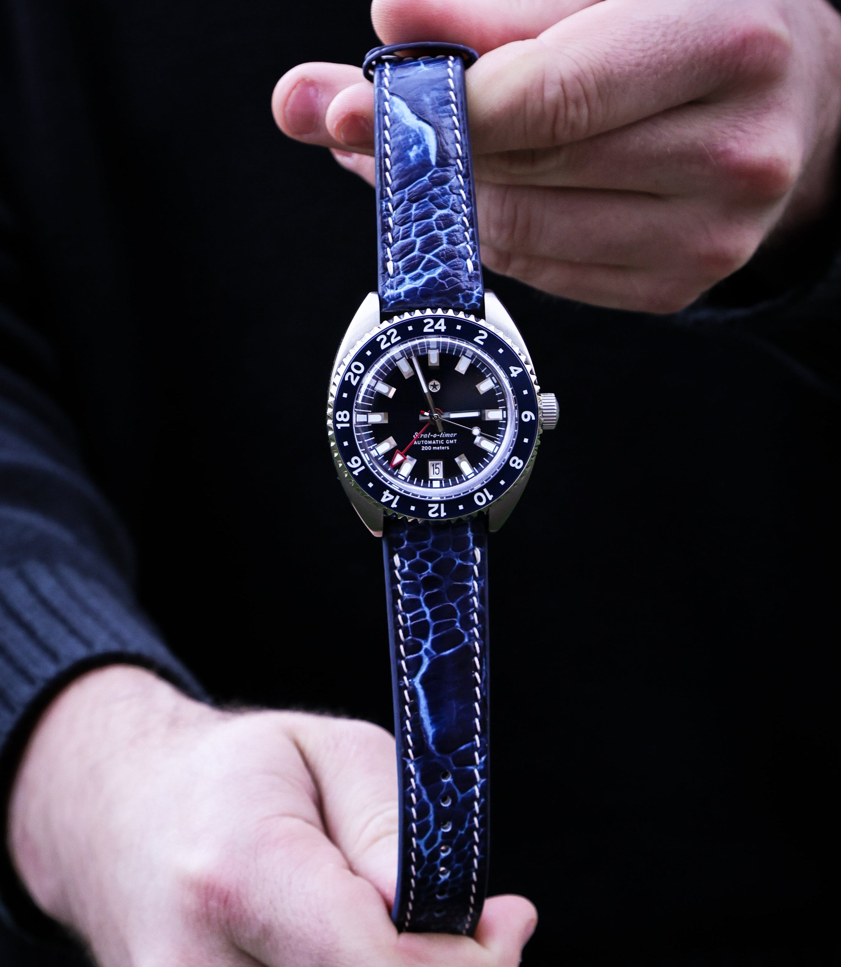 Bespoke Handmade Ostrich Leather Watch Strap Blue 20mm | WIS Watch Straps