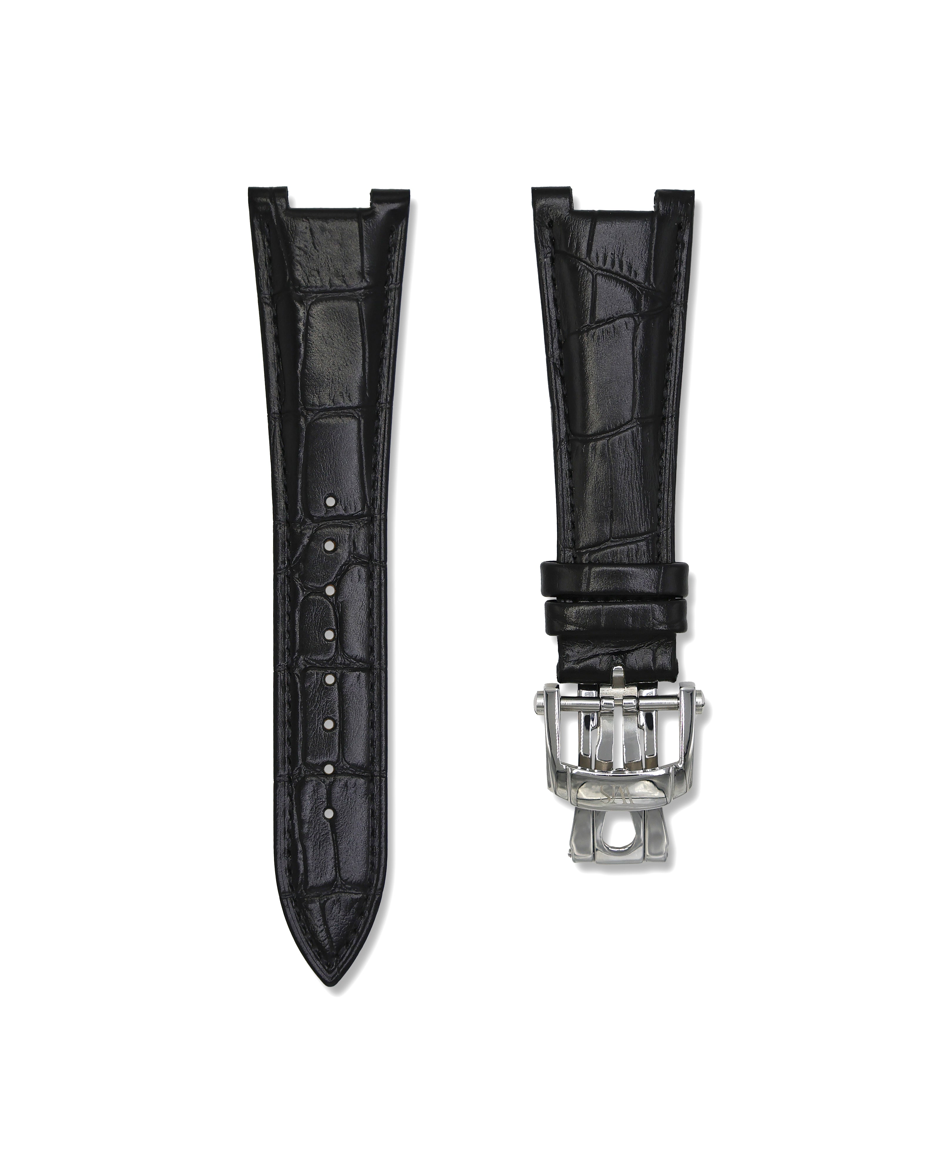 Tuxedo Black Alligator Leather Watch Strap For Patek Philippe