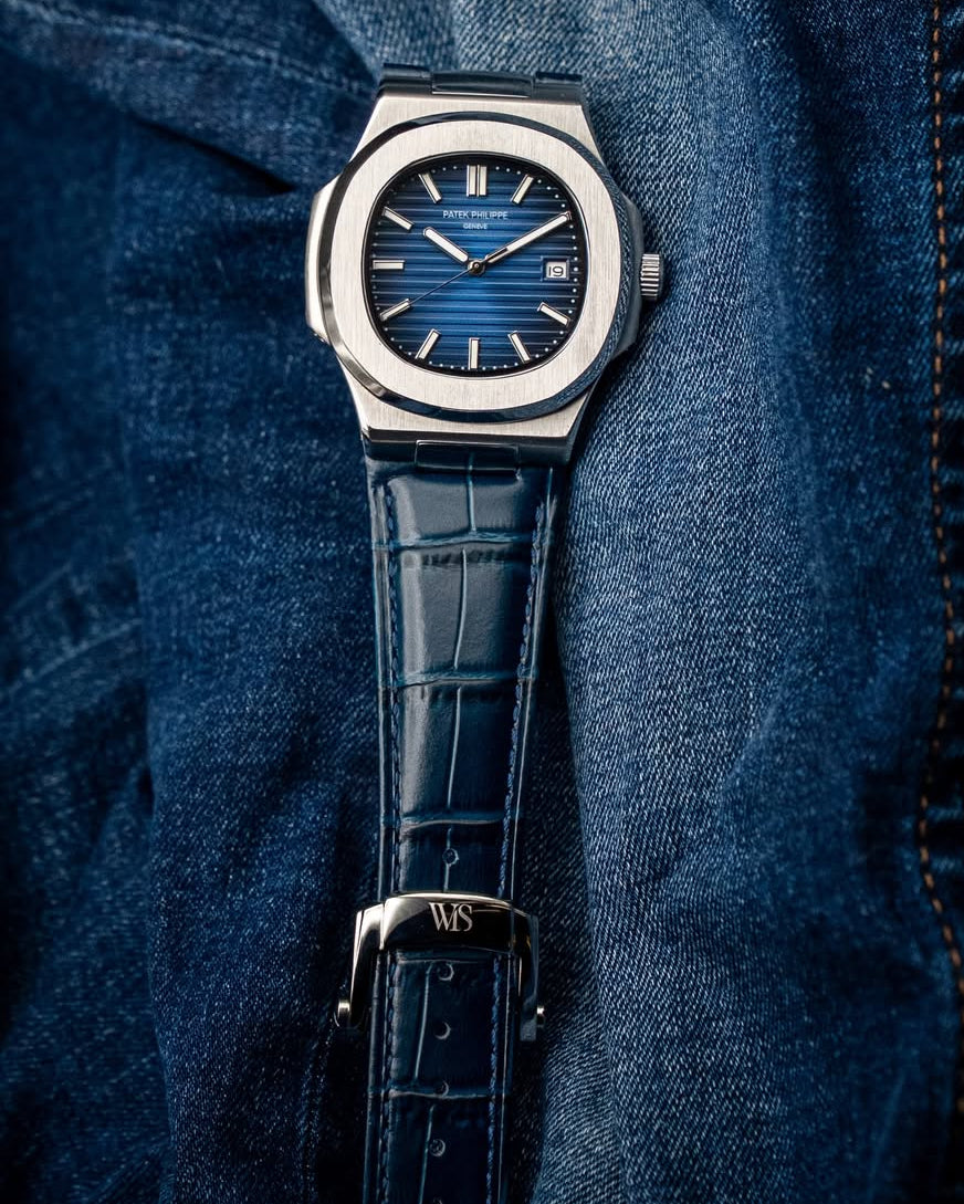 Blue Alligator Watch Strap For Patek Nautilus