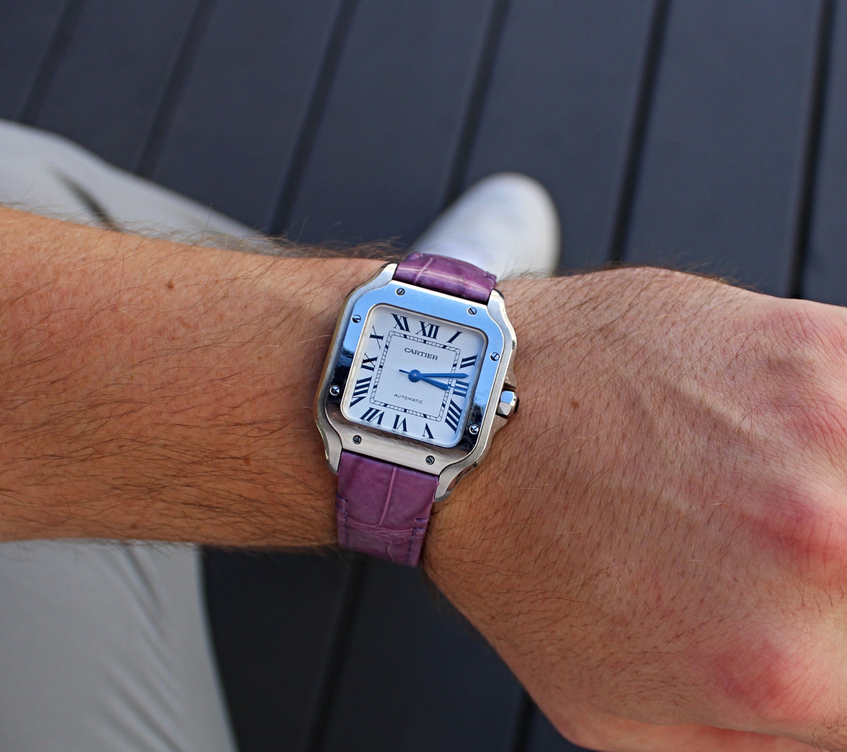Cartier Santos on Purple Crocodile Leather WIS Watch Strap