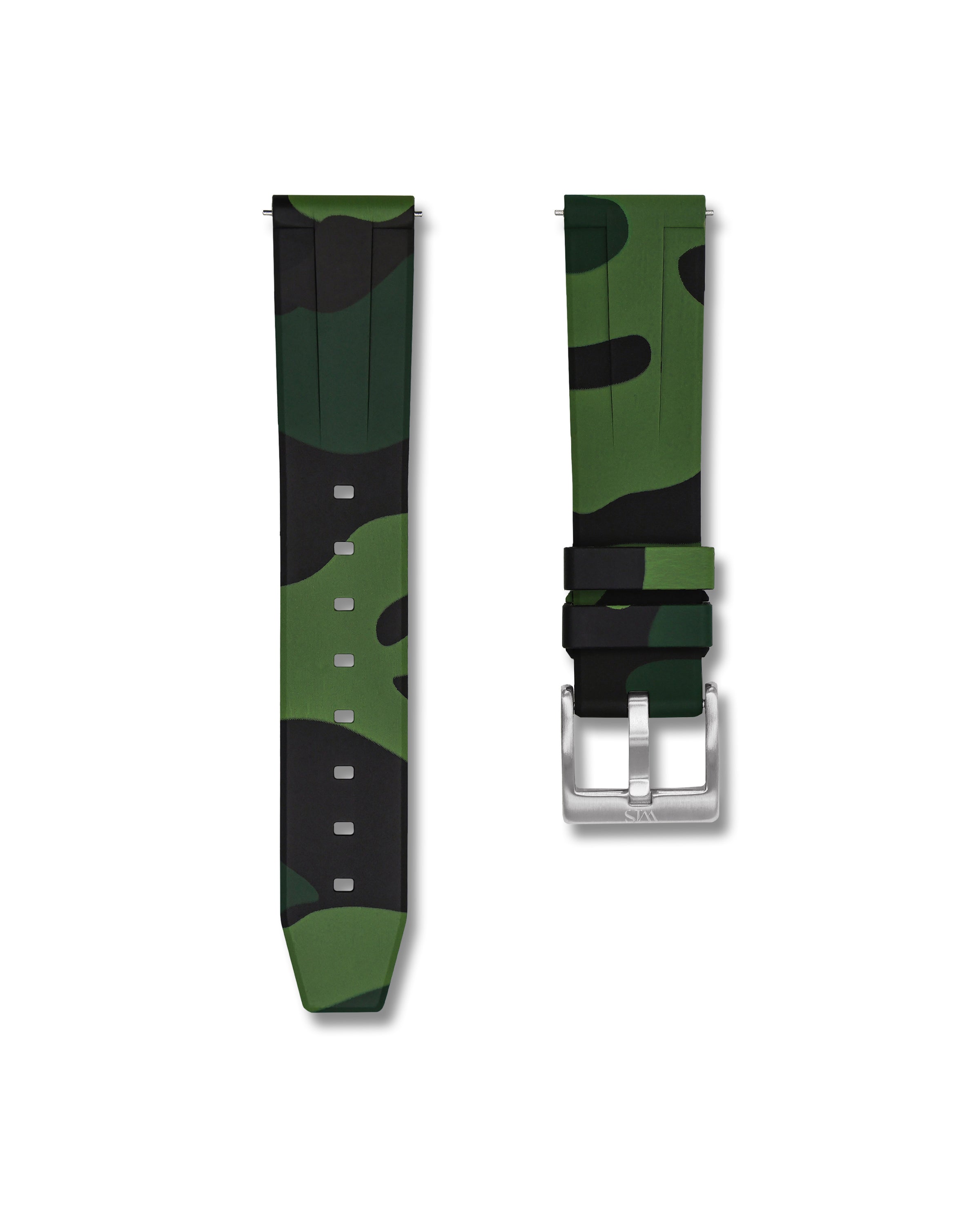 Quick Release Green Camo Polished Silver Buckle