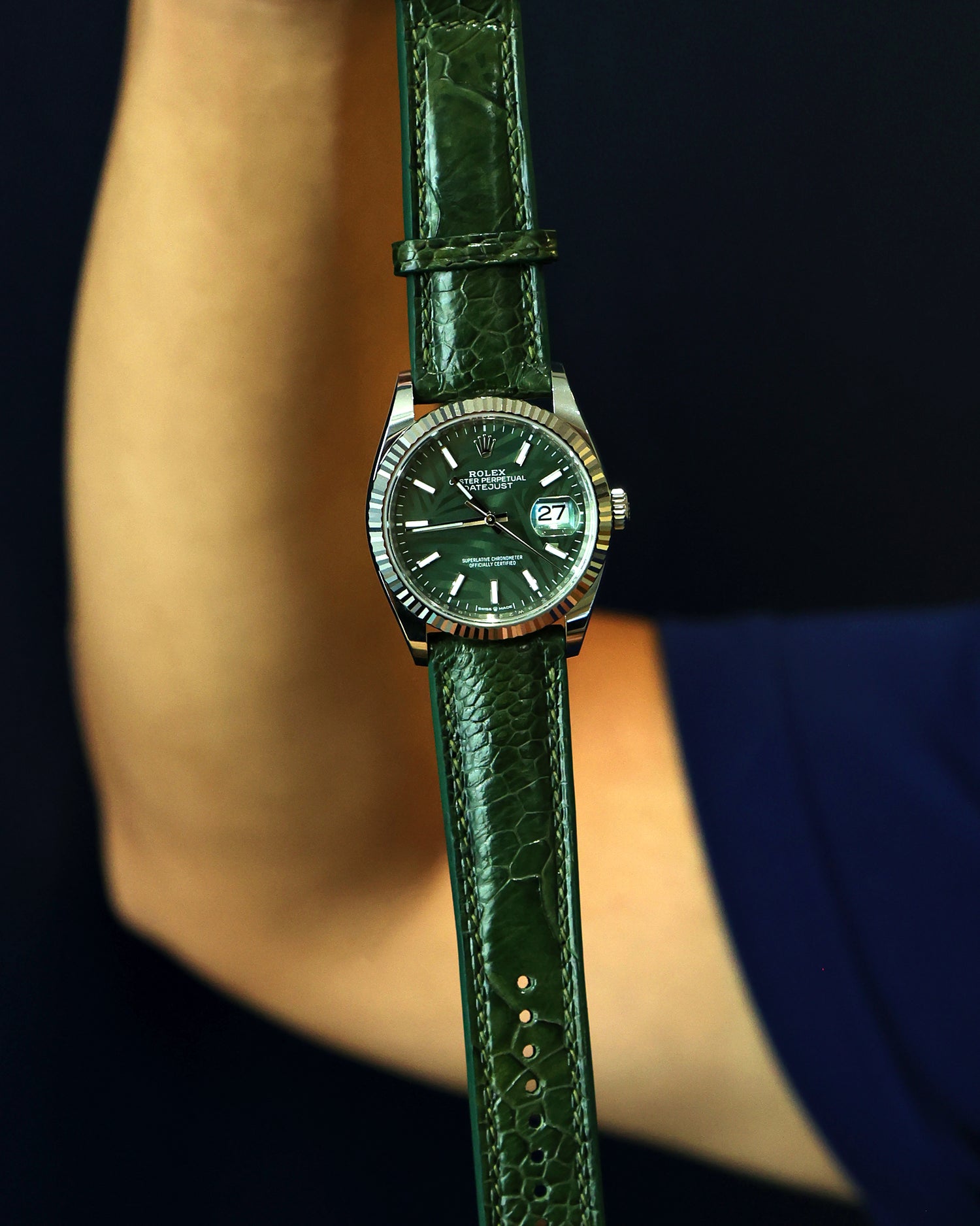 Green Rolex Palm Dial on WIS Straps Ostrich Green Leather Strap