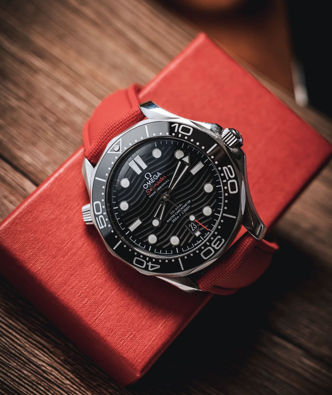 Red Sailcloth Rubber Deployant Clasp WIS Watch Strap