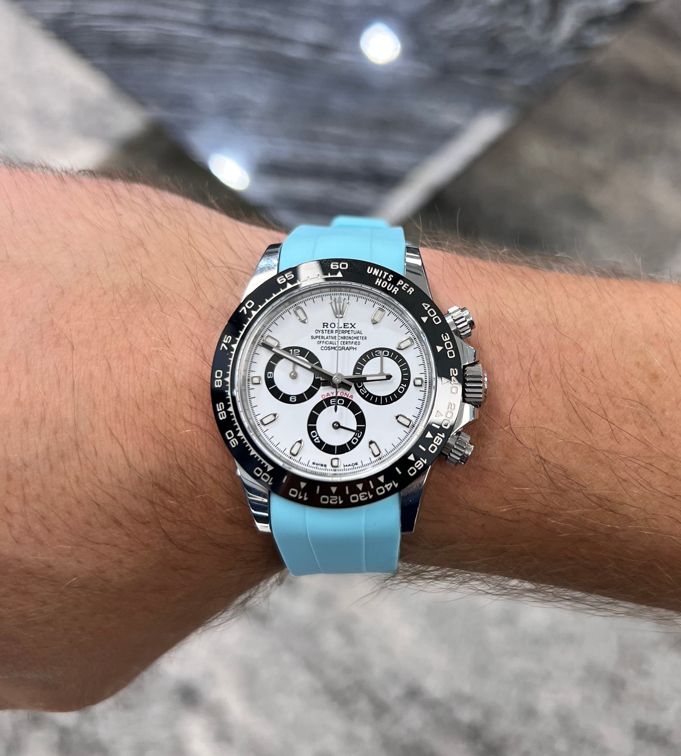 Glacier Blue Integrated Rubber Daytona WIS Watch Straps 