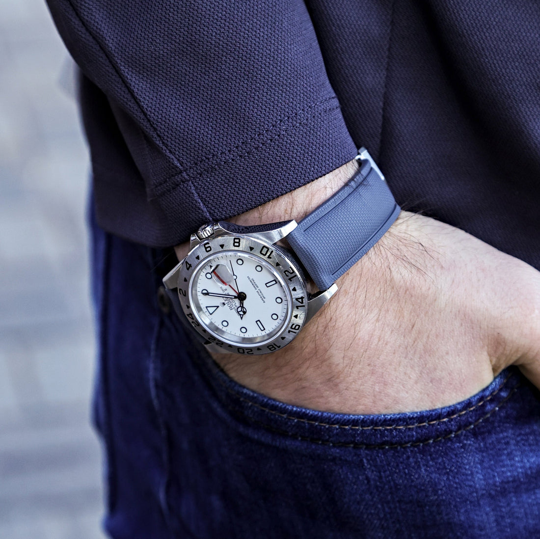 Grey Deployant Clasp Rubber Watch Strap | WIS