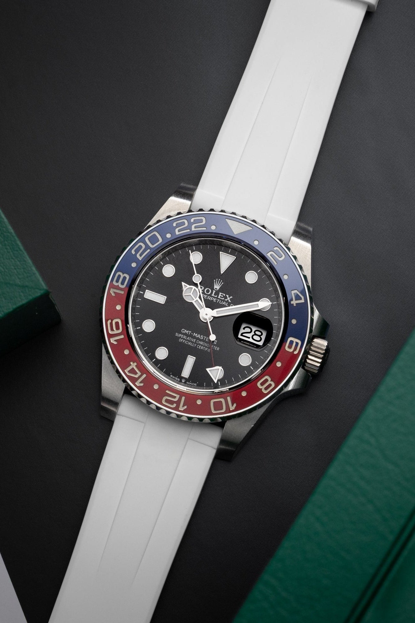 White Rubber WIS Watch Strap on Rolex Pepsi GMT