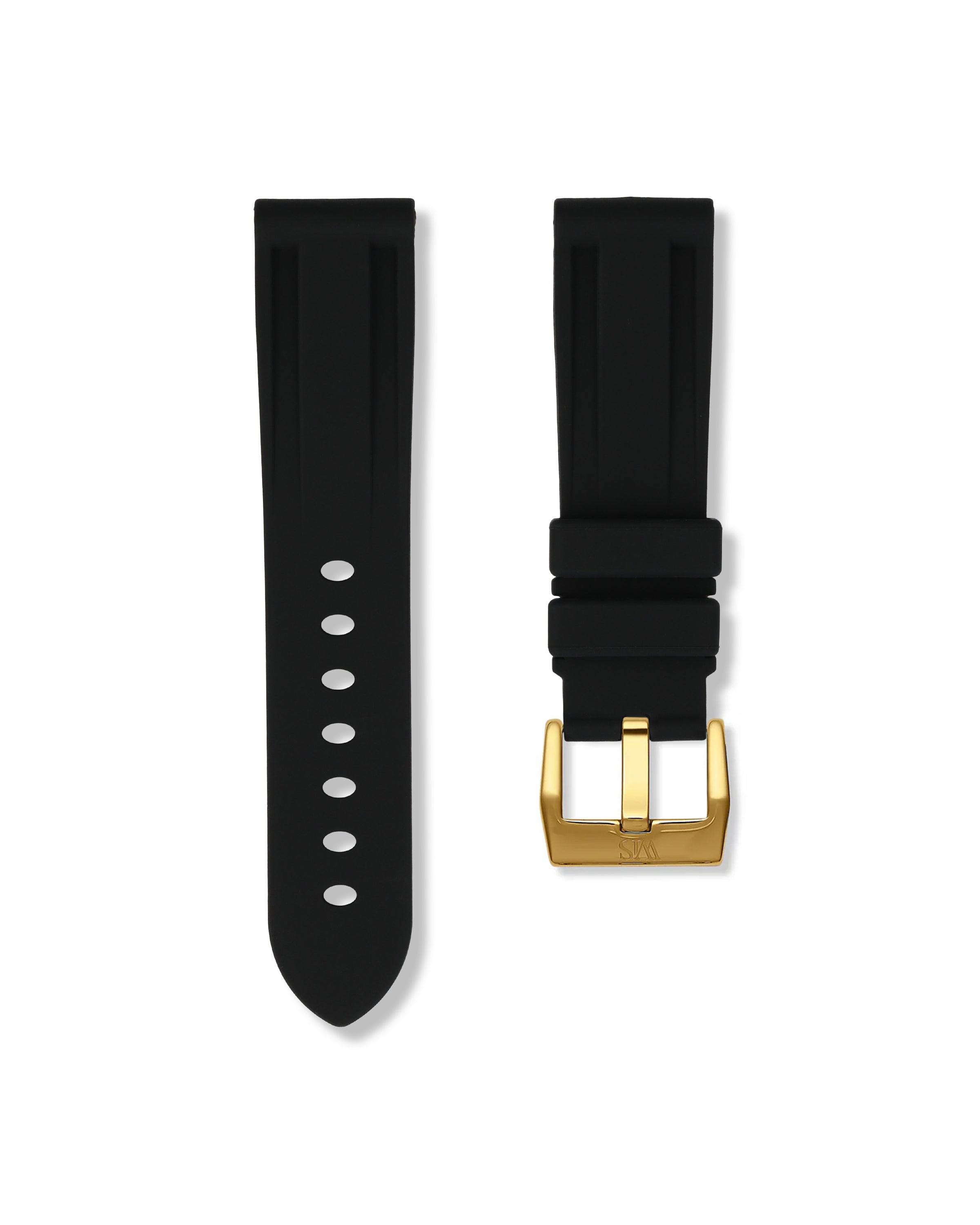 Straight Lug Black Polished Gold Buckle