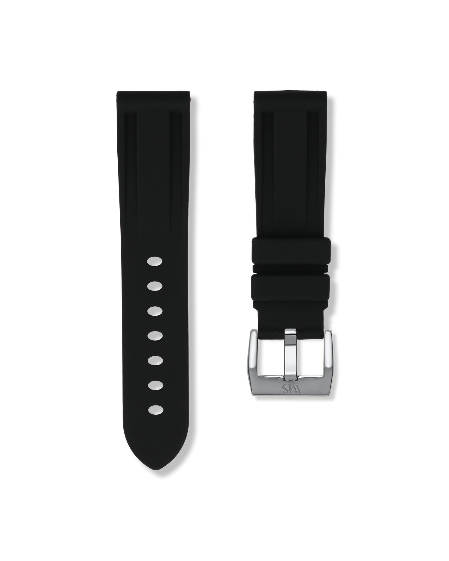 Straight Lug Black Polished Silver Buckle
