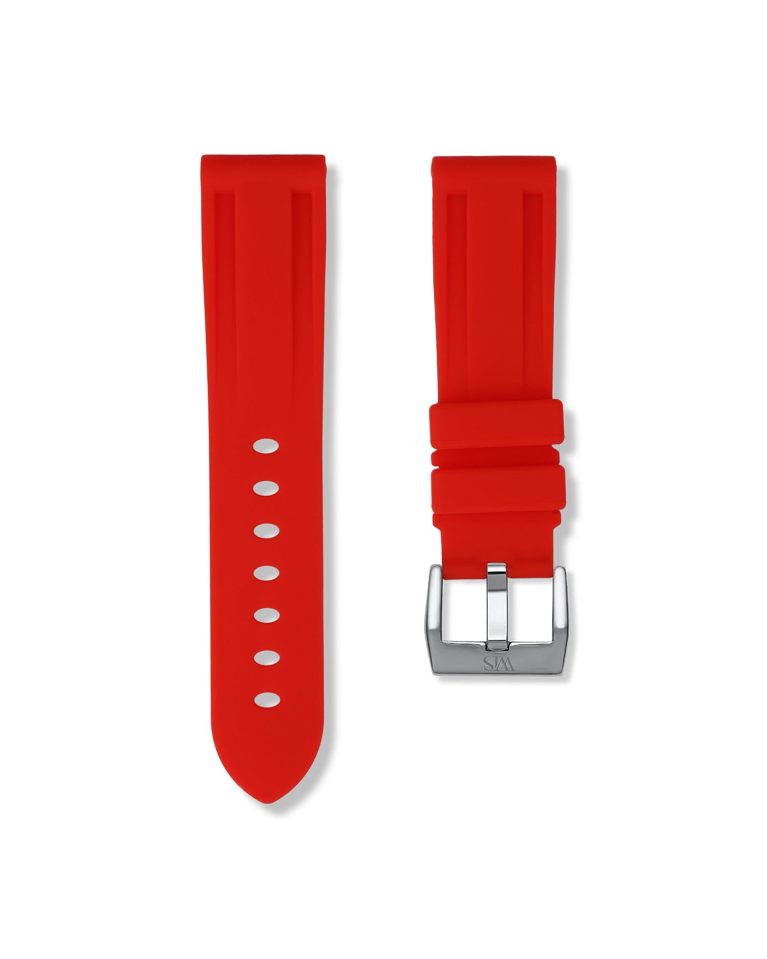 Straight Lug Salmon Red Polished Silver Buckle