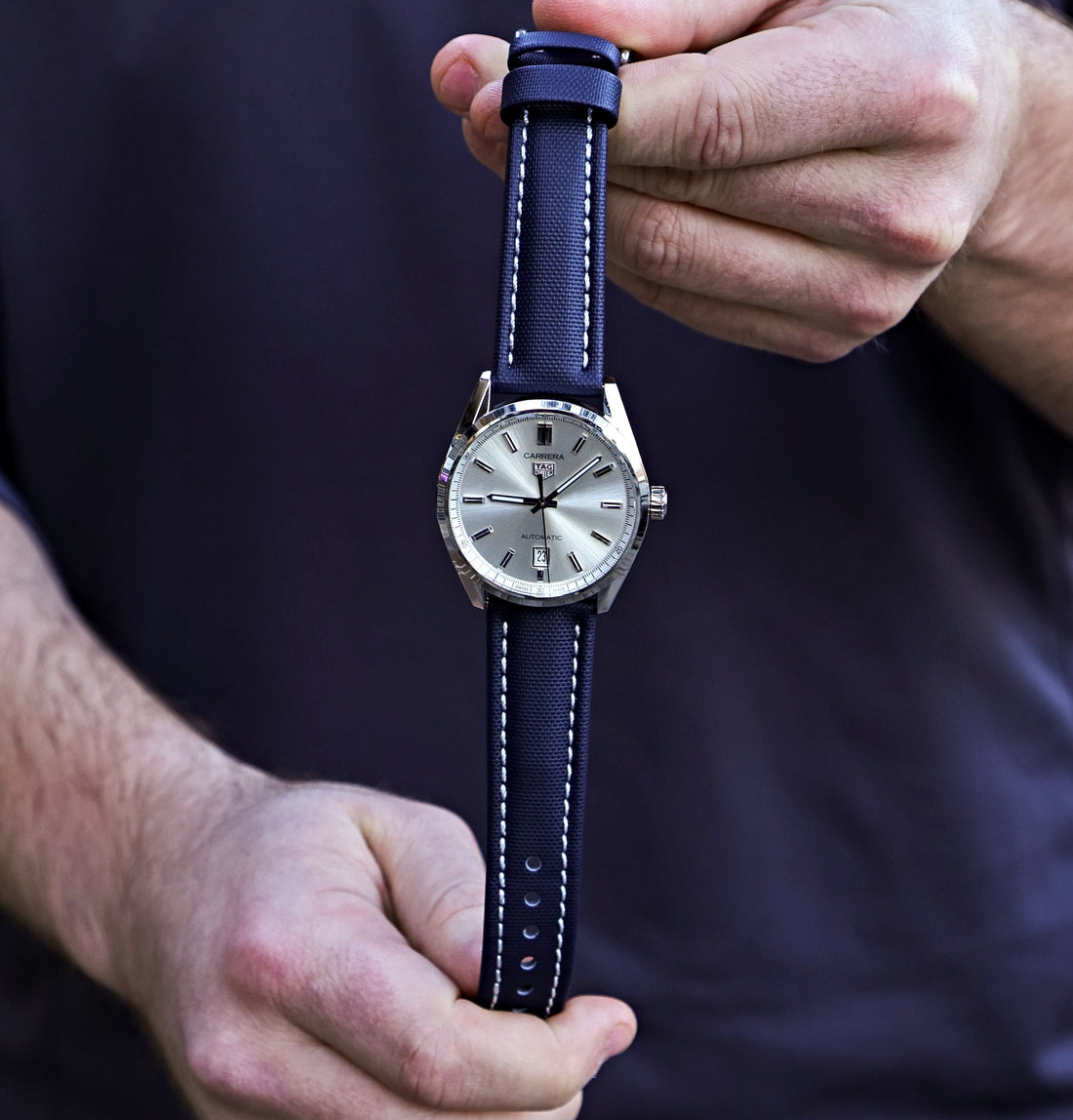 Blue Sailcloth White Stitching 20mm Watch Band | WIS Watch Straps