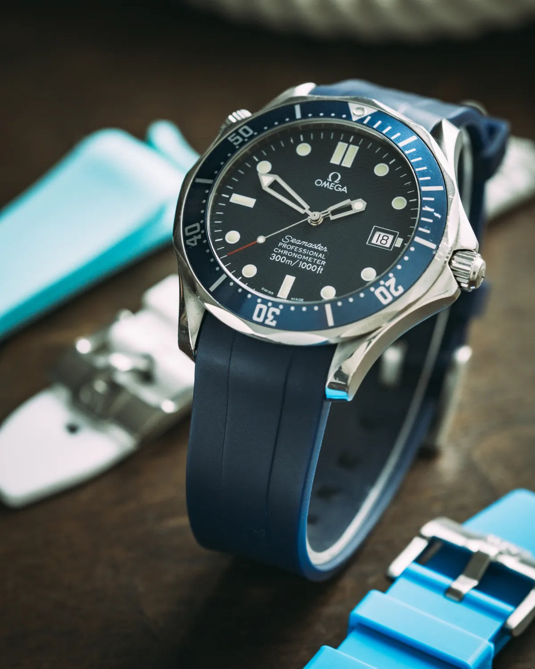 20mm Integrated Blue Rubber Watch Band | WIS Watch Straps