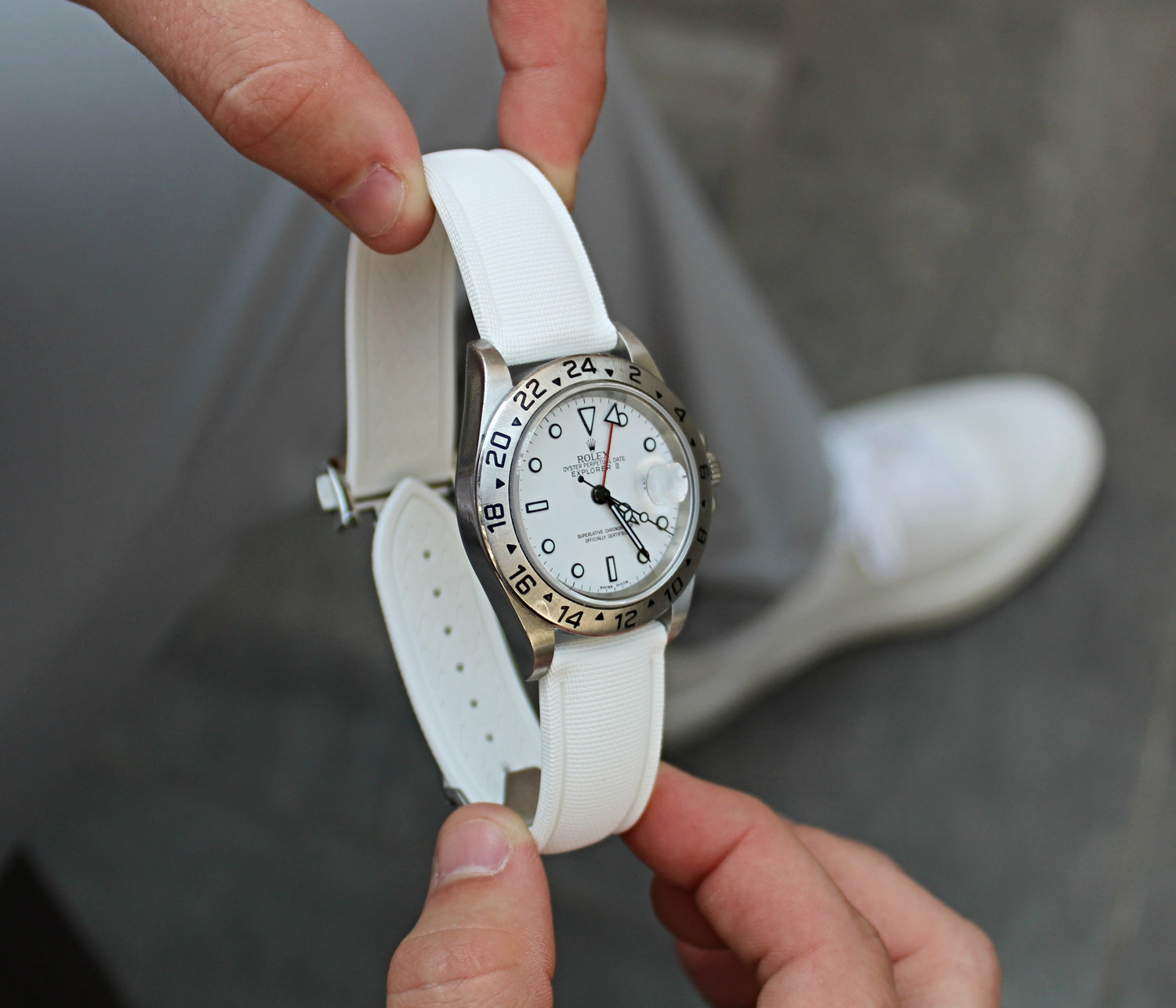White Rubber Sailcloth Deployant Clasp Watch Band | WIS Watch Straps