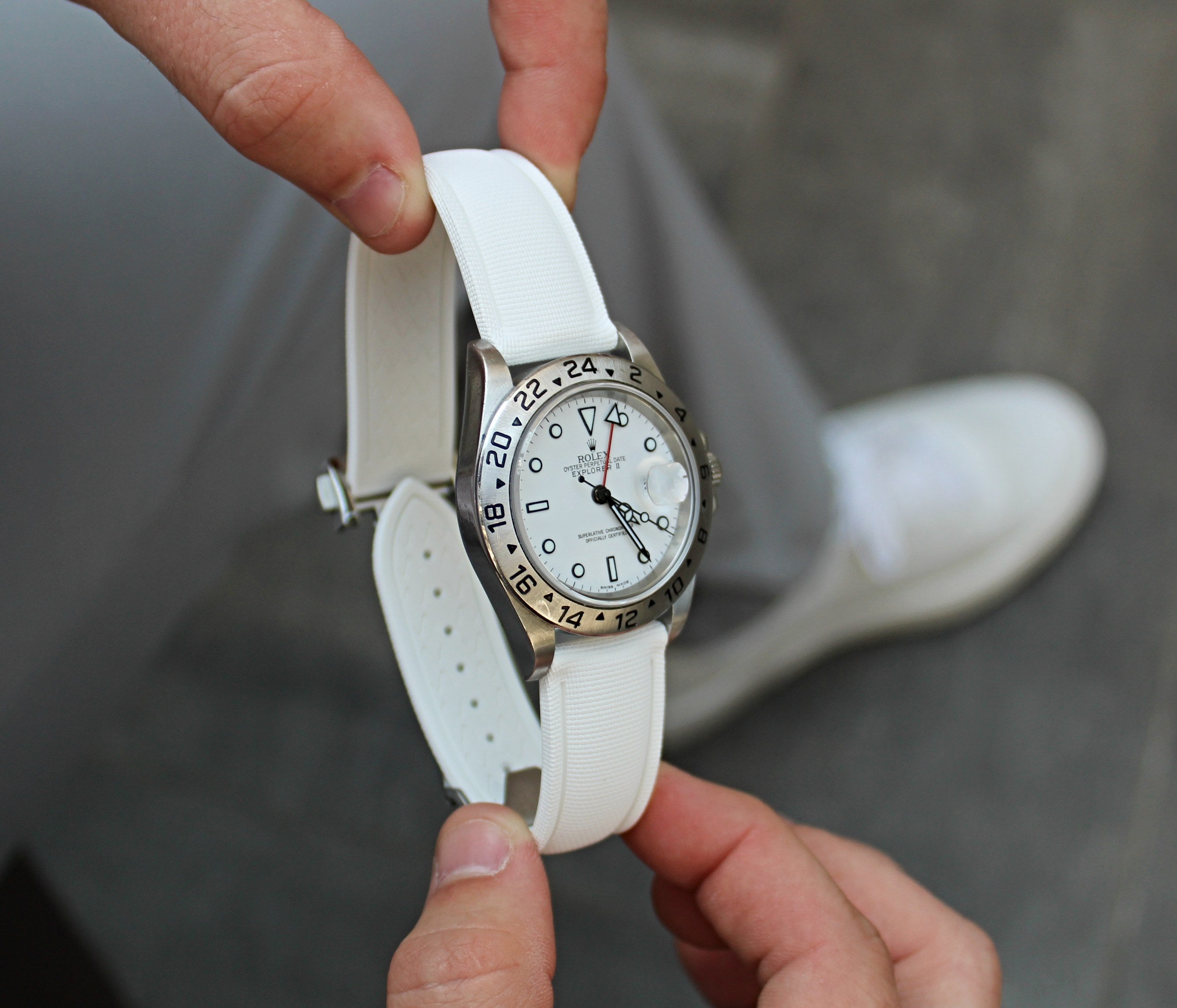 White Rubber Sailcloth Deployant Clasp Watch Band | WIS Watch Straps