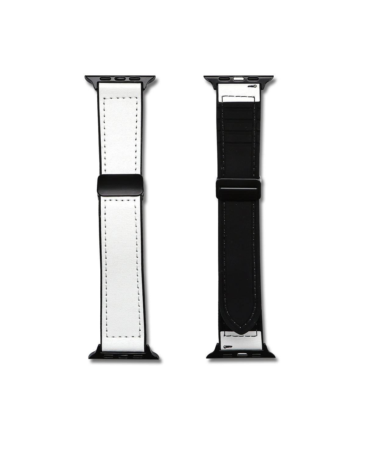 White Leather Rubber Magnetic Apple Watch Band | WIS Watch Straps