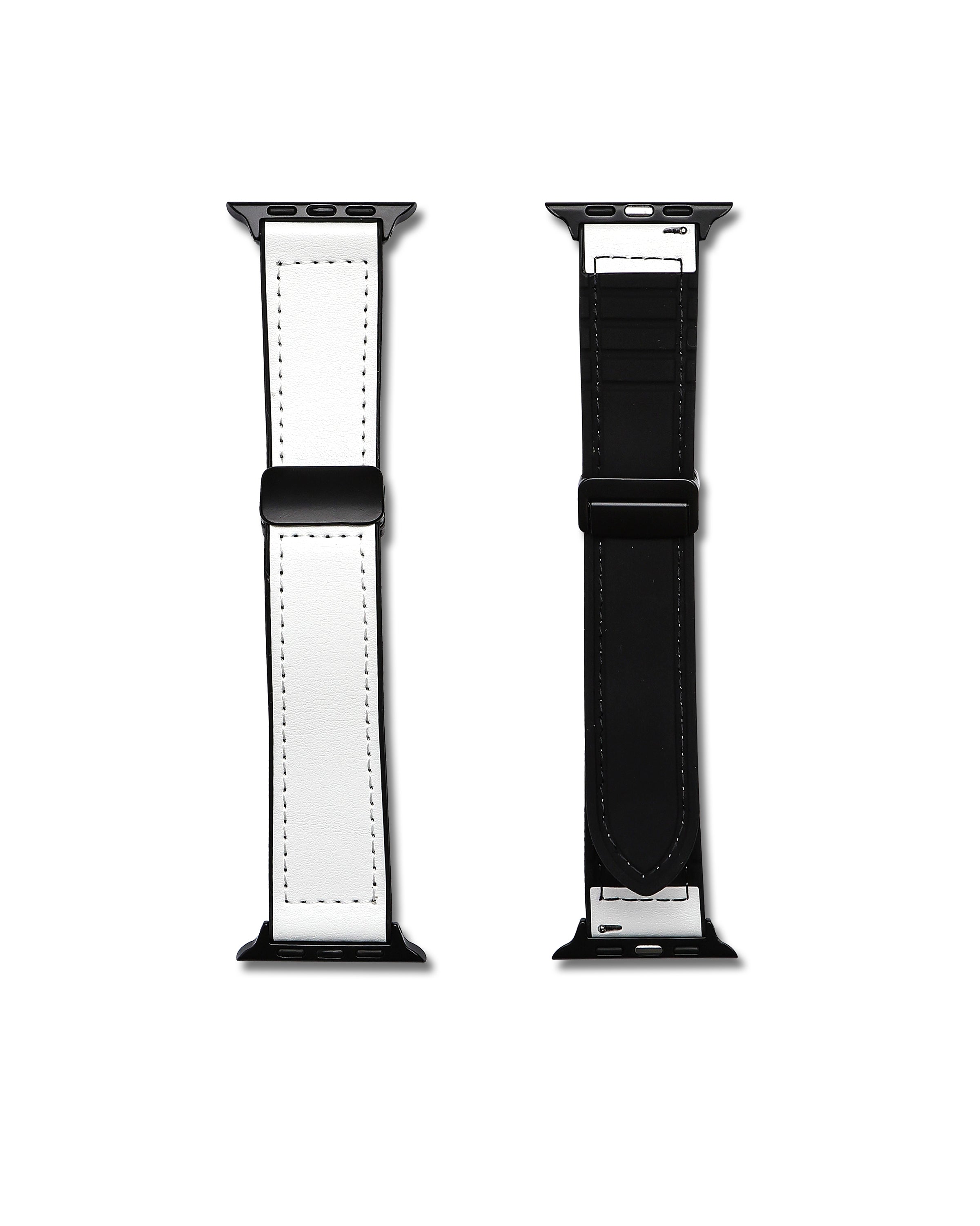 White Leather Rubber Magnetic Apple Watch Band | WIS Watch Straps