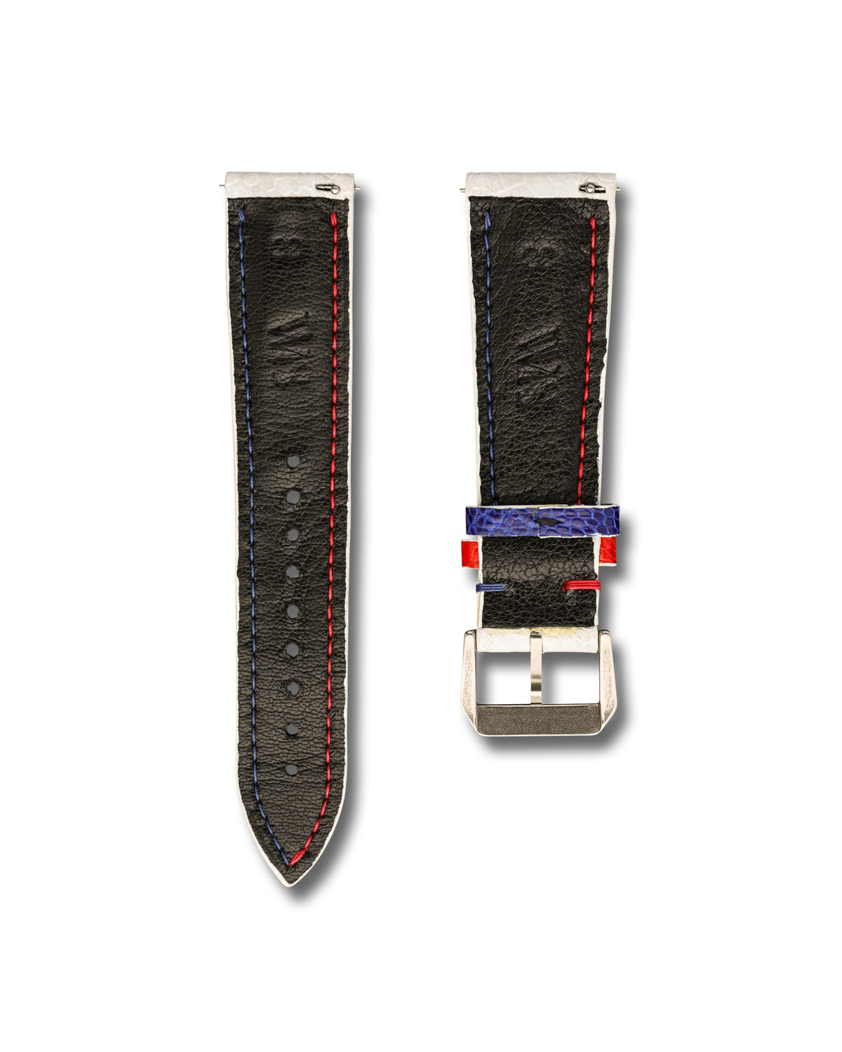 Red, White, and Blue Ostrich Leather WIS Watch Strap 22mm