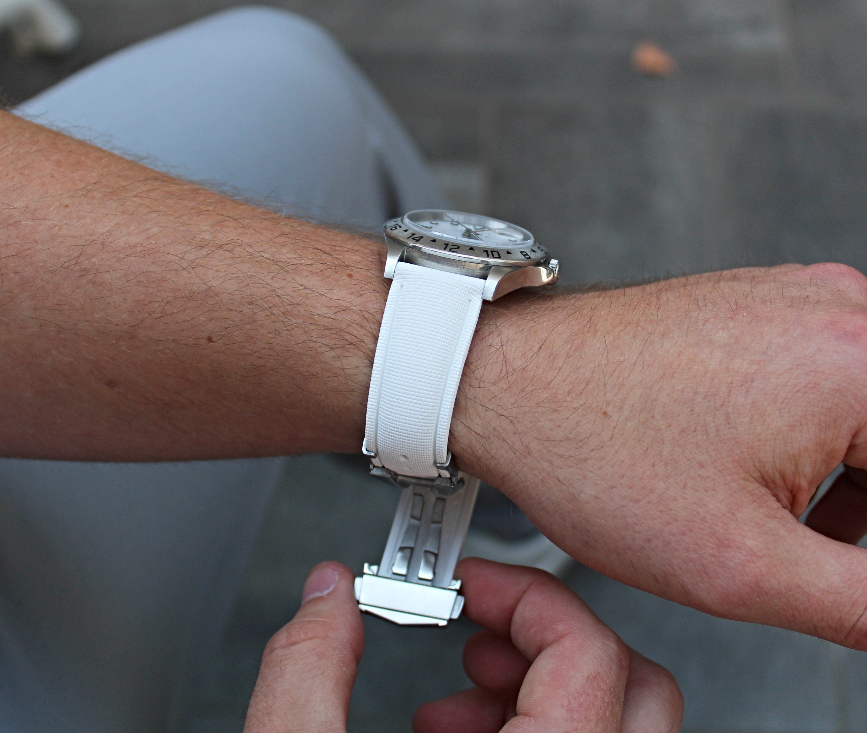 White Rubber Sailcloth Deployment Clasp Watch Band | WIS Watch Straps