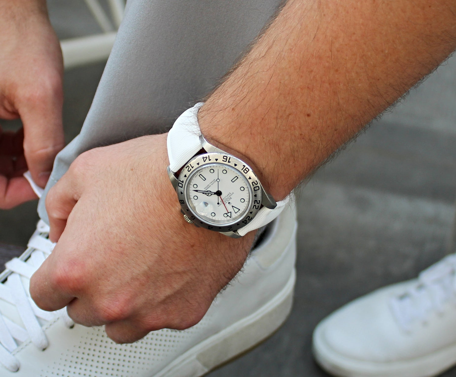 White Rubber Sailcloth Deployant Butterfly Clasp Watch Band | WIS Watch Straps