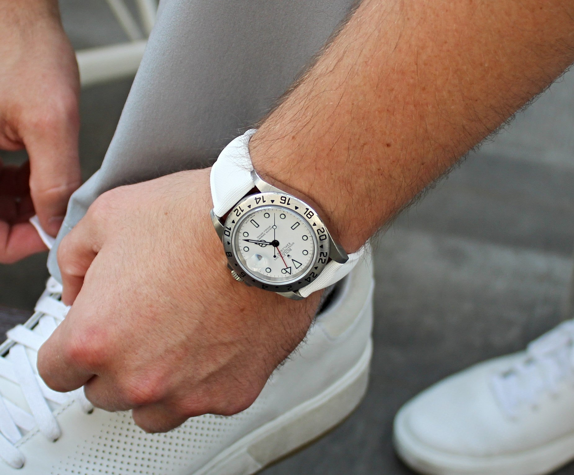 White Rubber Sailcloth Deployant Butterfly Clasp Watch Band | WIS Watch Straps