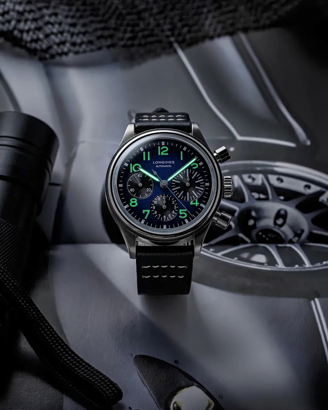 Black Italian Leather Watch Band on Longines | WIS Watch Straps