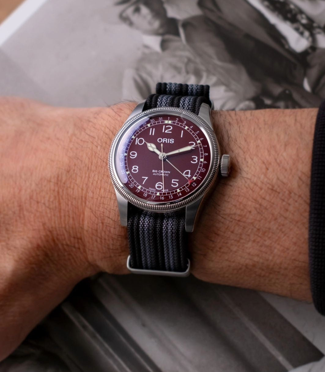 Black with Grey Racing Stripes Nato Watch Strap | WIS