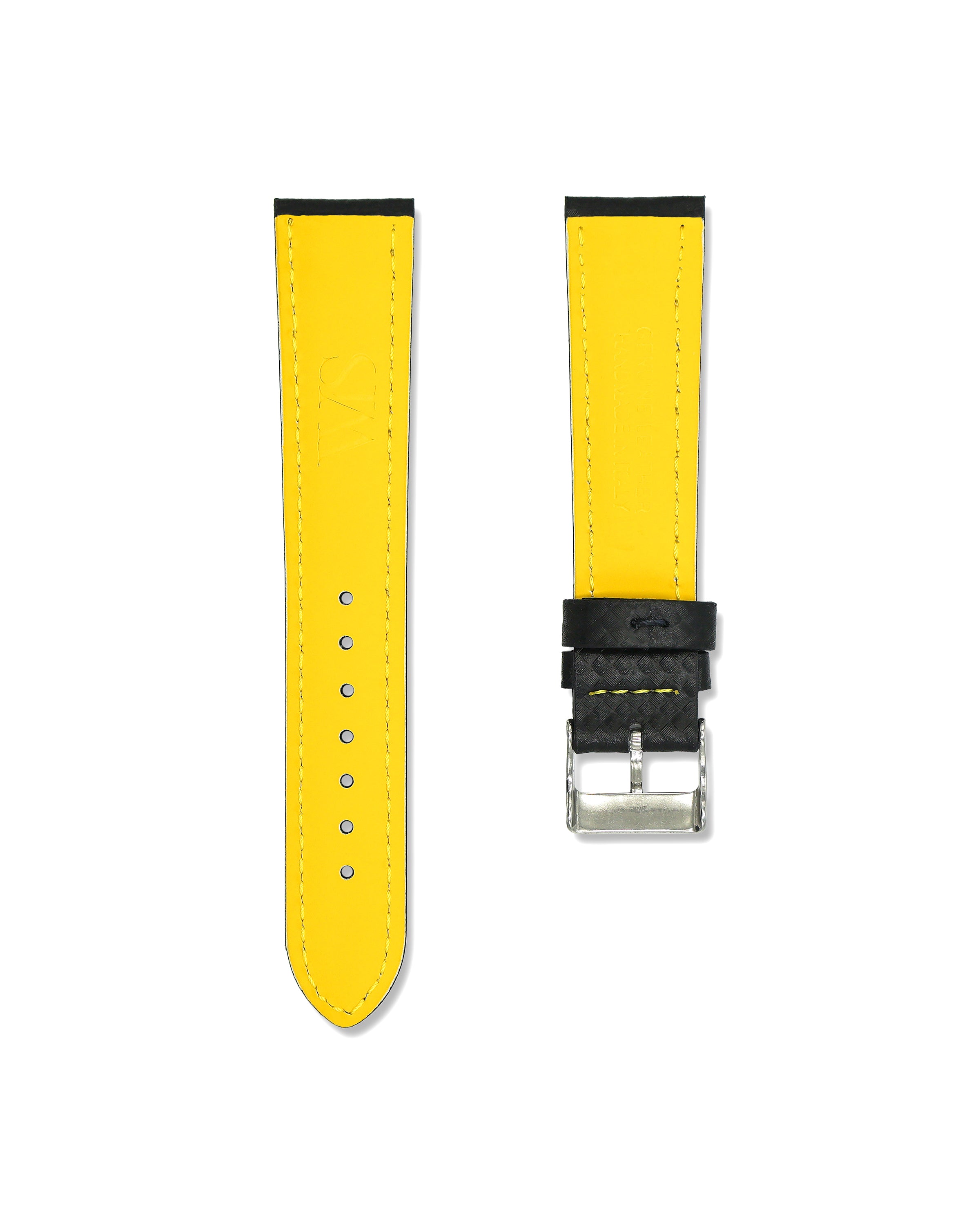 Carbon Fiber Leather Watch Strap Yellow Stitching 20mm | WIS Watch Straps