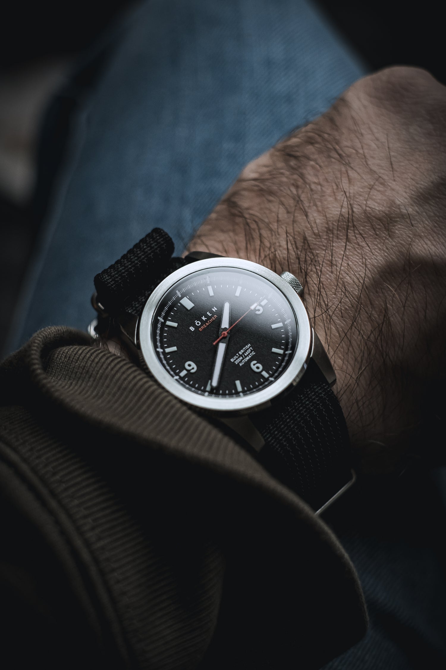 Black Nylon Nato Watch Strap on Boken Timepiece | WIS Watch Straps