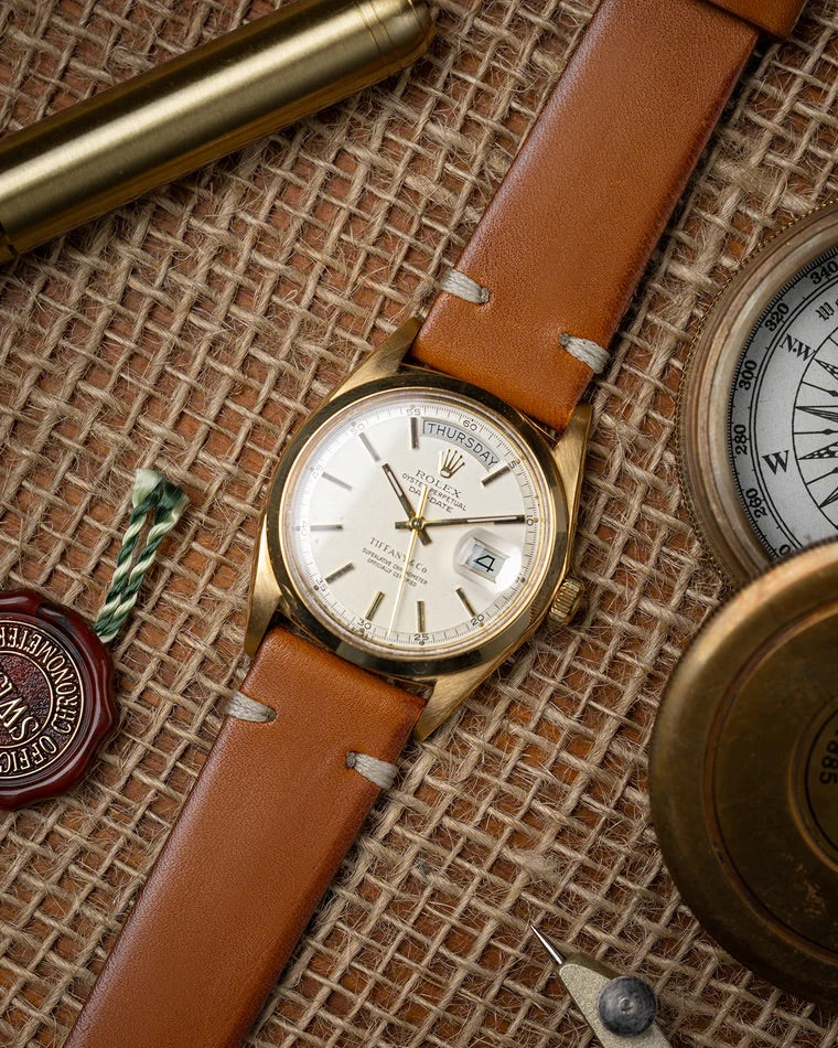 Brown Leather Stitched Watch Band | WIS Watch Straps