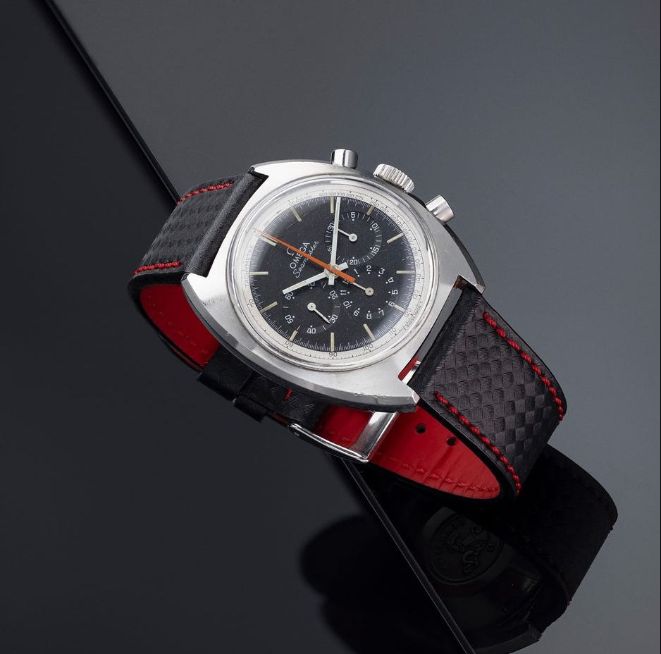 Carbon Fiber Watch Strap Red Stitching 22mm on Omega Seamaster | WIS Watch Straps