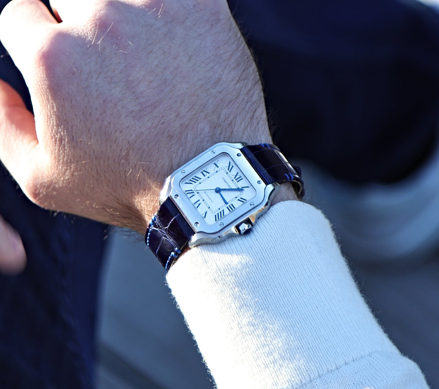 Cartier Santos Blue Alligator Leather Watch Strap | WIS Watch Straps