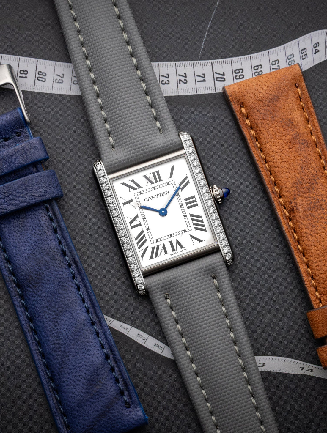 Cartier Tank on Grey Sailcloth WIS Watch Straps