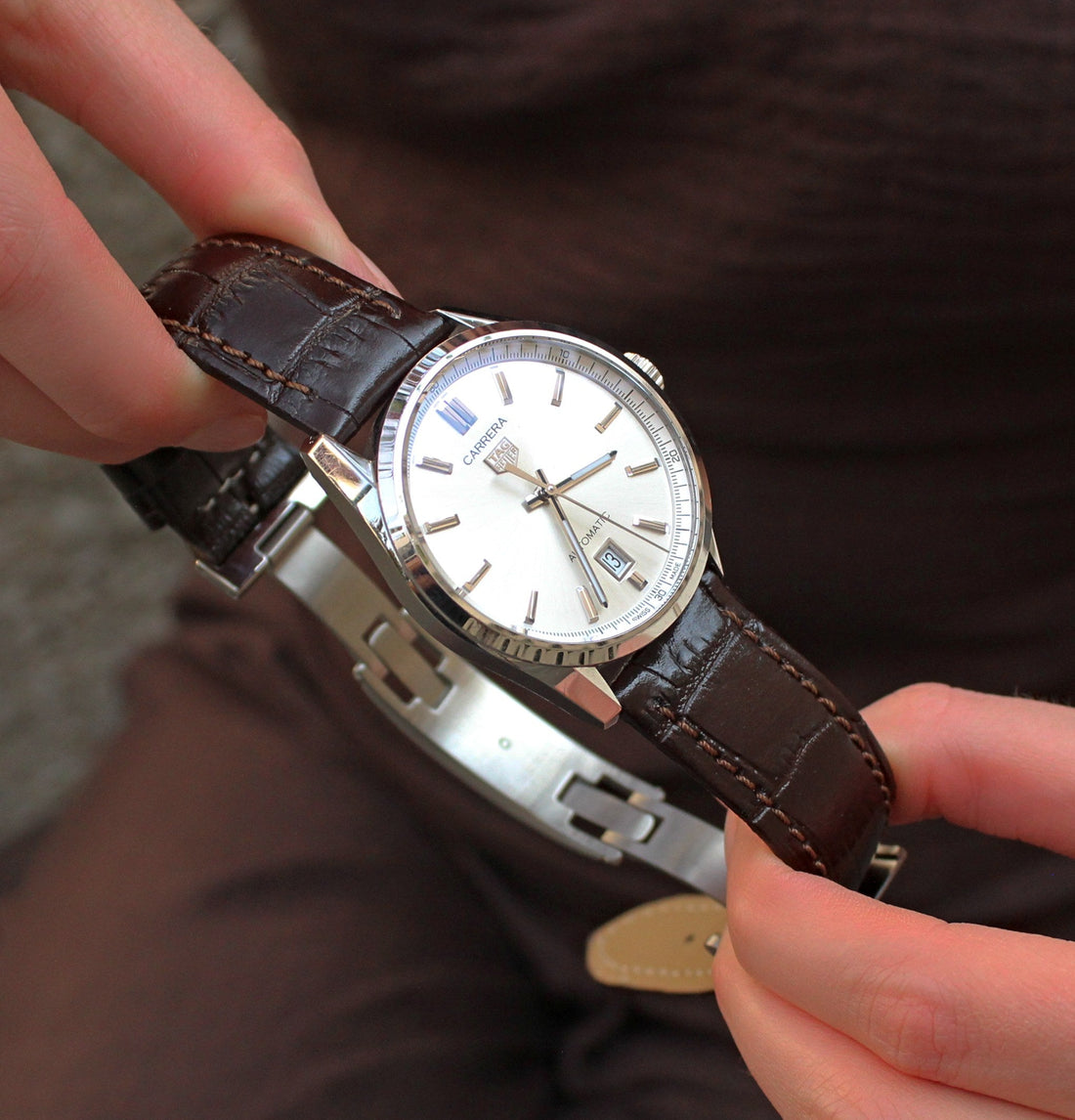 Handmade Quality Italian Leather WIS Watch Strap Brown Alligator