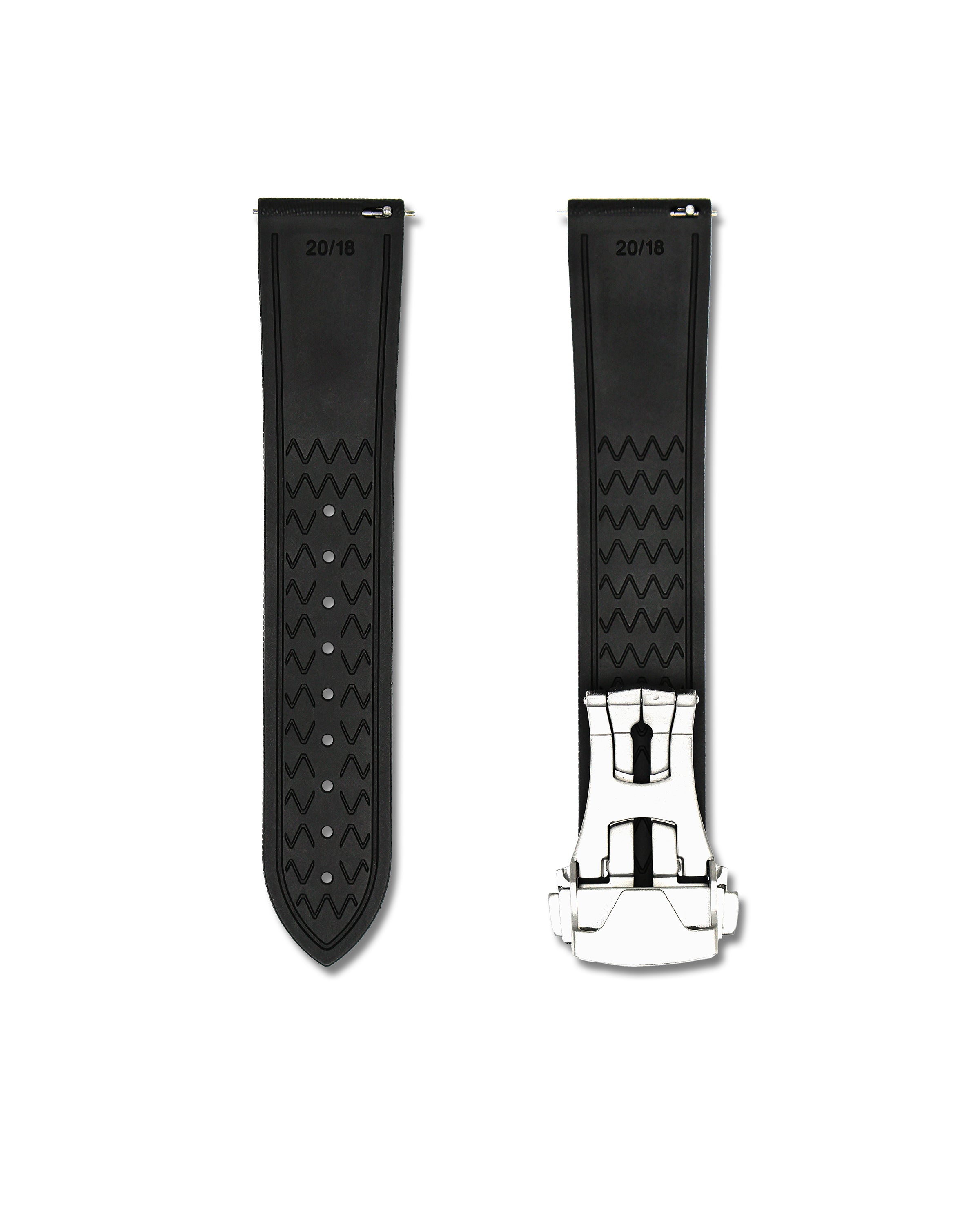 Black Deployant Clasp Sailcloth Rubber Watch Strap | WIS Watch Straps