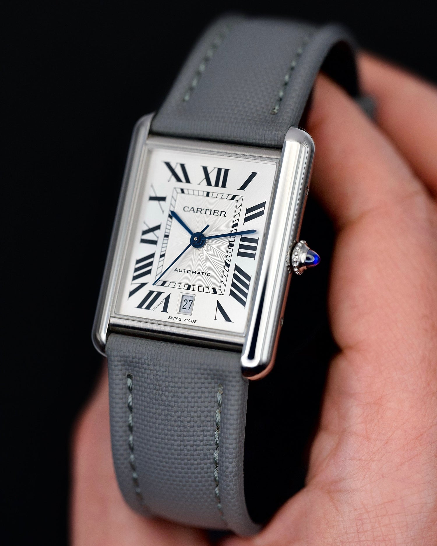 Grey Sailcloth on Cartier Tank