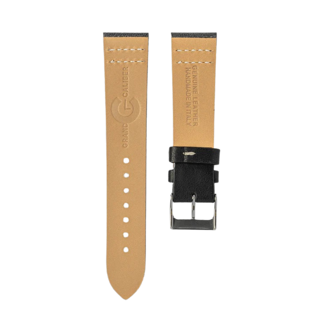 Tuxedo Black - White Stitched Leather Watch Strap For Omega Speedmaster