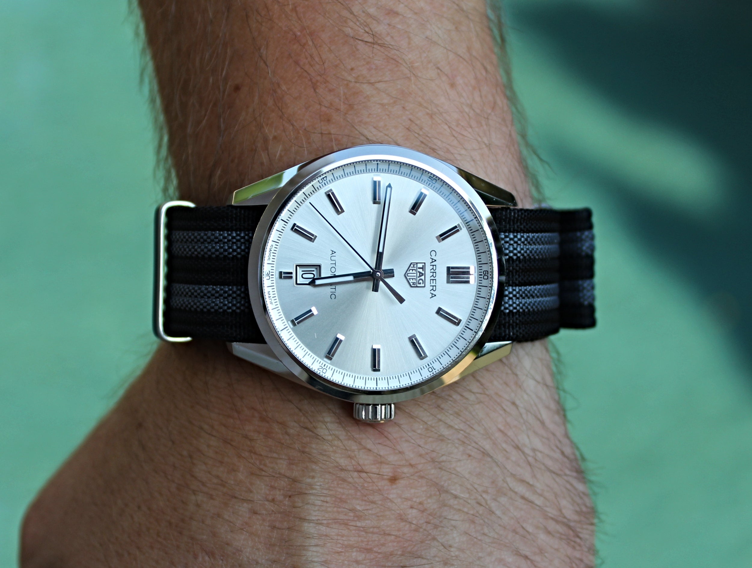 Black Woven Nylon with Grey Stripes Watch Band | WIS Watch Straps