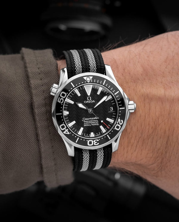 Black & Grey Striped - Nato Watch Strap For Omega Seamaster