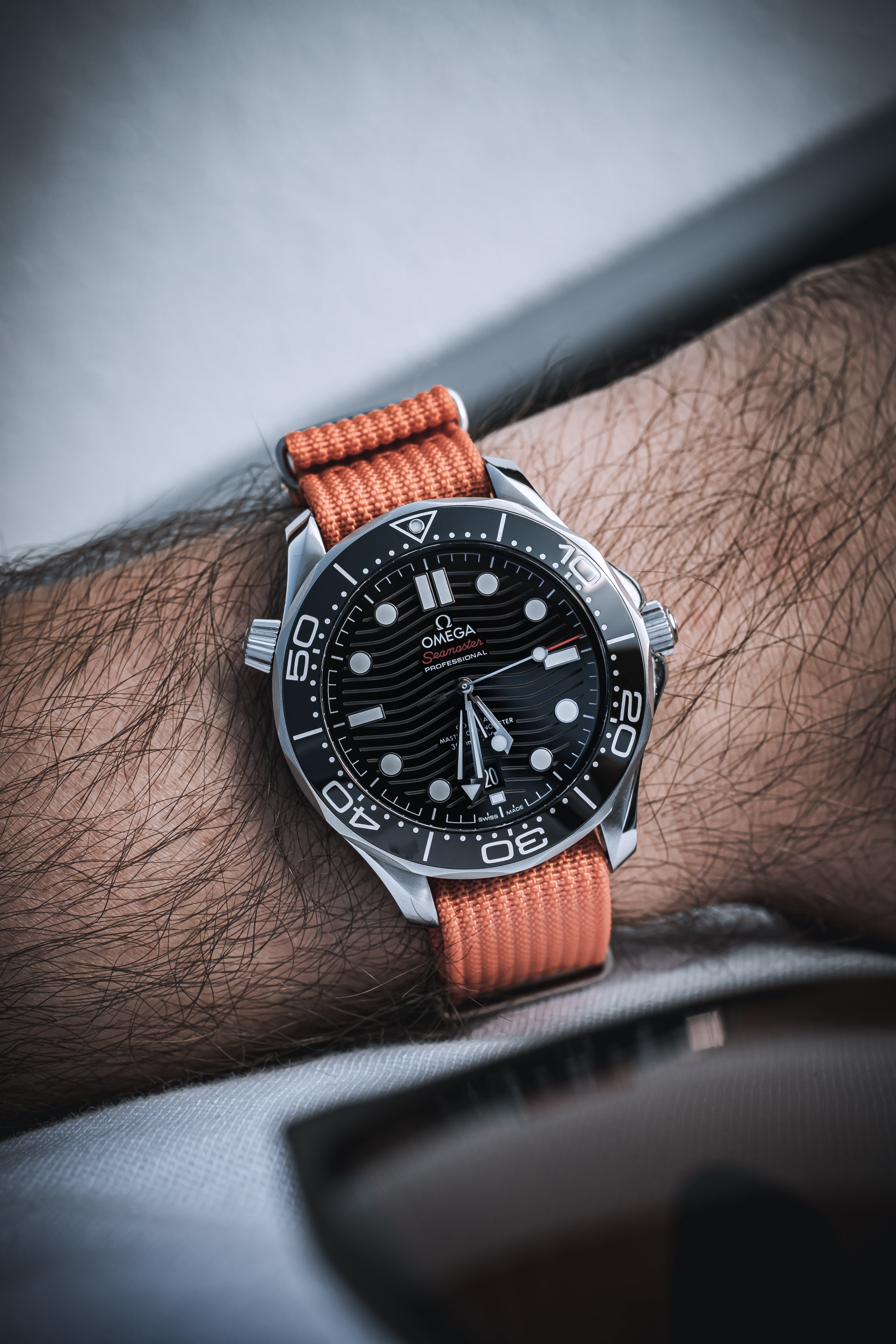 オメガ　NATOストラップ　オレンジ Seamaster Planet Ocean 600M 43.5 mm, ステンレススティール NATO