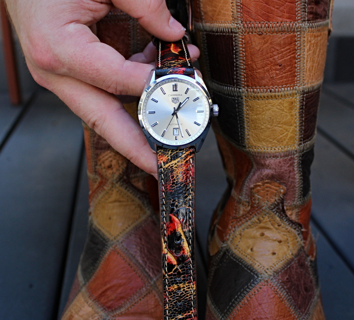 Ember Patina Ostrich Shin Leather WIS Watch Straps